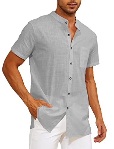 CheChury Hemd Herren Kurzarm Sommerhemd Leinen Baumwolle Umlegekragen Strandhemd Freizeit mit Brusttasche Shirts für Männer Kurzarmshirt Sommerhemd Business T-Shirt Freizeit Party von CheChury