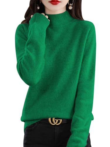 CheChury Herbst Pullover Damen Winter Lang Strickpullover Damen Rollkragenpullover Feinstrick Elegant Pullover Langarm Strickpulli Slim Tops Grobstrick Casual Pullover Warm Grobstrickpullover,Grün,XL von CheChury