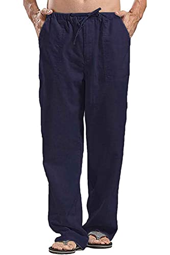 CheChury Herren Freizeithose Baumwolle Jogginghose Männer Atmungsaktiv Trainingshose Casual Sporthose Basics Sweathose High Waist Fitness Hosen Kordelzug Freizeithose Flachs Hosen mit Taschen,Blau,XXL von CheChury