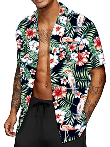 CheChury Herren Hawaiihemd Freizeit Blumenmuster Hemd Kurzarm Urlaub Bedrucktes Herren Blumenhemd Hawaii Hemd Fronttasche Kurzarmhemd Hawaii-Print Kurzarm Sommer Strand Freizeithemden Beach,Grün,L von CheChury