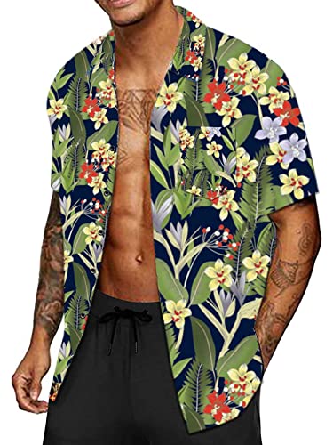 CheChury Herren Hawaiihemd Freizeit Blumenmuster Hemd Kurzarm Urlaub Bedrucktes Herren Blumenhemd Hawaii Hemd Fronttasche Kurzarmhemd Hawaii-Print Kurzarm Sommer Strand Freizeithemden Beach,Grün-1,L von CheChury