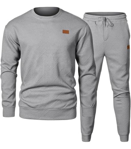 CheChury Herren Jogginganzug Trainingsanzug Herren Winter Sportanzug Gym Warm Tracksuit Atmungsaktiv Hausanzug Freizeitanzug Zweiteiler Outfit Sweatshirt Rundhals und Jogginghose mit Taschen,Grau,M von CheChury