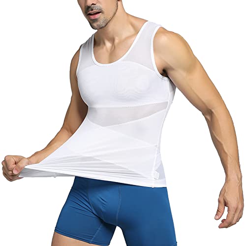 CheChury Herren Kompressionsunterwäsche Tanktop Figurformendes Unterhemd für Männer Sport Fitness Shirt ärmelloses Bodyshaper Bauchweg Gym Sport Bekleidung Formt Sofort Elastisch Shapewear von CheChury