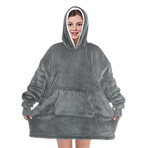 CheChury Hoodie Sweatshirt Kinder Übergroße Kapuzenpullover Unisex Kinder Hoodie Decke Warm Jungen Langarm Sweatshirt Super Weich Bequem Kuscheldecke mit Ärmeln Geschenke Gamer Jugendliche,Grau von CheChury