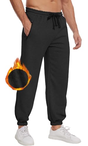 CheChury Jogginghose Herren Baumwolle Sherpa Gefüttert Lang Trainingshose Taschen Fleece Sweathose Elastischer Taille Warme Sporthose Freizeithose Laufhose Fitness Freizeithosen Sport Herbst Winter von CheChury