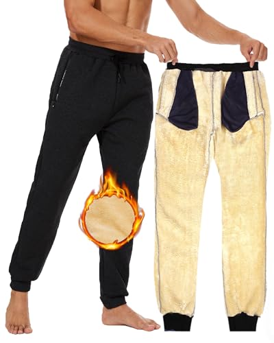 CheChury Jogginghose Herren Winter Fleece Gefüttert Warme Sweathose Lange Sportjogginghose Freizeithose Herren Jogger Trainingshose Herren Relaxing Hose Jogger Freizeithose mit Reißverschlusstaschen von CheChury