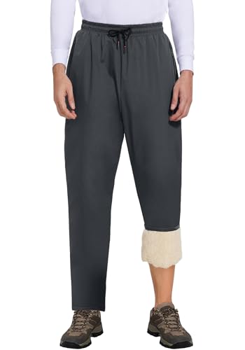 CheChury Jogginghose Herren Winter Regenhose Fleece Sweathose Warme Hose wasserdichte Trainingshose Sherpa Gefüttert Sporthose Baumwolle Freizeithose Herren Thermo Laufhose Outdoorhose,Grau-1,M von CheChury