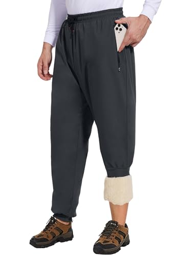 CheChury Jogginghose Herren Winter Regenhose Fleece Sweathose Warme Hose wasserdichte Trainingshose Sherpa Gefüttert Sporthose Baumwolle Freizeithose Herren Thermo Laufhose Outdoorhose,Grau-2,XL von CheChury