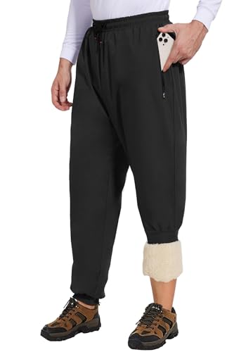 CheChury Jogginghose Herren Winter Regenhose Fleece Sweathose Warme Hose wasserdichte Trainingshose Sherpa Gefüttert Sporthose Baumwolle Freizeithose Herren Thermo Laufhose Outdoorhose,Schwarz-2,M von CheChury