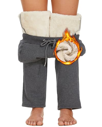 CheChury Jogginghose Thermo Damen Lang Warme Gefütterte Freizeithosen High Waist Lässige Loose Sweathose mit Taschen Trainingshose Sporthose Casual Sweatpants Haushose Jogger Hose Outdoorhose von CheChury