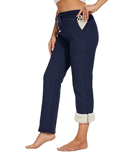 CheChury Jogginghose Thermo Damen Lang Warme Gefütterte Freizeithosen High Waist Lässige Loose Sweathose mit Taschen Trainingshose Sporthose Casual Sweatpants Haushose Jogger Hose Outdoorhose von CheChury
