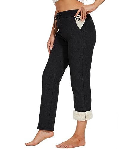 CheChury Jogginghose Thermo Damen Lang Warme Gefütterte Freizeithosen High Waist Lässige Loose Sweathose mit Taschen Trainingshose Sporthose Casual Sweatpants Haushose Jogger Hose Outdoorhose von CheChury