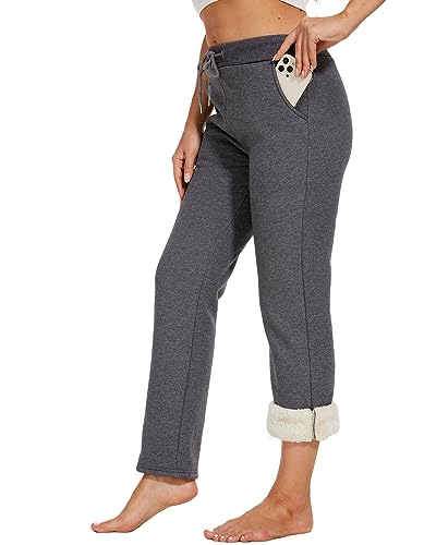 CheChury Jogginghose Thermo Damen Lang Warme Gefütterte Freizeithosen High Waist Lässige Loose Sweathose mit Taschen Trainingshose Sporthose Casual Sweatpants Haushose Jogger Hose Outdoorhose von CheChury