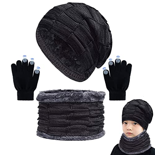 CheChury Kinder Wintermütze Winterschal Touchscreen Handschuhe Kinder Strickmütze Beanie Mütze mit Schal für Kinder mit Fleecefutter Mütze Schal Sets Schals Hüte für Mädchen Jungen Wintergeschenke von CheChury