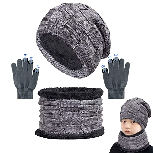 CheChury Kinder Wintermütze Winterschal Touchscreen Handschuhe Kinder Strickmütze Beanie Mütze mit Schal für Kinder mit Fleecefutter Mütze Schal Sets Schals Hüte für Mädchen Jungen Wintergeschenke von CheChury