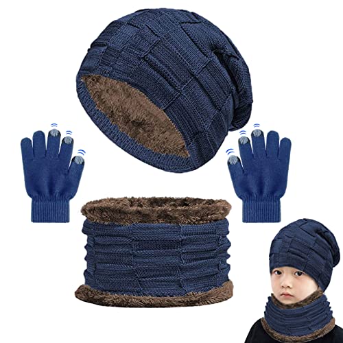 CheChury Kinder Wintermütze Winterschal Touchscreen Handschuhe Kinder Strickmütze Beanie Mütze mit Schal für Kinder mit Fleecefutter Mütze Schal Sets Schals Hüte für Mädchen Jungen Wintergeschenke von CheChury