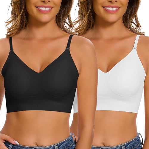 CheChury Klassische Nahtloser BH Damen Nahtloser Rückenfreier Damen Ohne Bügel V Ausschnitt Weicher Bustier Ultrakomfortable BH Gepolstert Bralette Push Up Soft BH Atmungsaktiv Bralette Seamless Bra von CheChury