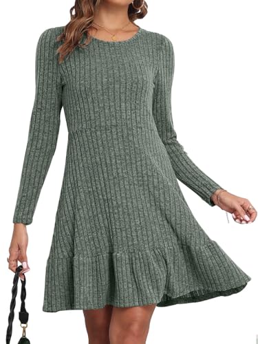 CheChury Damen Strickkleid Mit Hoher Elastizität - Pulloverkleid Mit Puff Ärmeln, Rundhalsausschnitt, A-Linie - Einfarbiges Langarm Freizeitkleid Für Herbst Und Winter CheChury Damen Strickkleid Mit Hoher Elastizität - Pulloverkleid Mit Puff Ärmeln, Rundhalsausschnitt, A-Linie - Einfarbiges Langarm Freizeitkleid Für Herbst Und Winter von CheChury