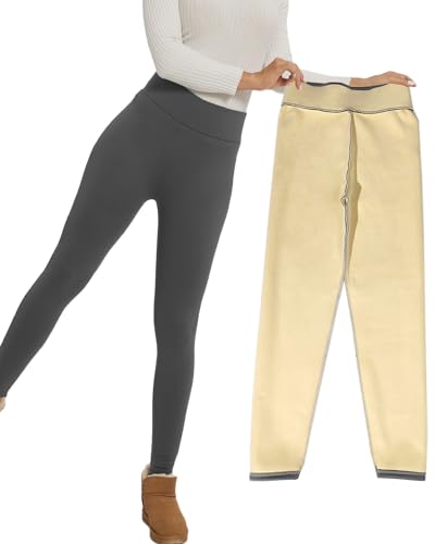 CheChury Leggings Damen Warme Hosen Super Dicke Leggings Elastische Hosen High Waist Thermoleggins Fleece Hose Winter Wärme Jogginghose Damen Thermohose Hosen mit Taschen Freizeithose Frauen,Grau,XXL von CheChury