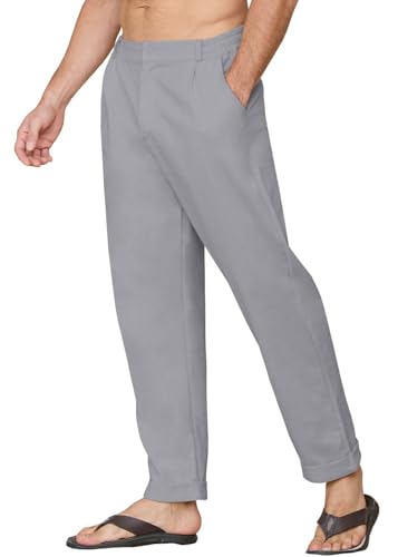 CheChury Leinenhose Herren Lang Leicht Baumwolle Hose Loose Fit Sommerhose Casual Freizeithose Sommer Strand Hosen Yoga mit Taschen Leicht Sommerhose mit Kordelzug für Urlaub Strandhosen Loungewear von CheChury