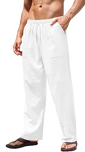 CheChury Leinenhosen Herren Jogging Hose Baumwolle Männer Freizeithose Klassische mit Taschen Sommerhose Herrenhosen Übergröße Loose Fit Casual Freizeithose Casual Strandhosen Loungewear von CheChury