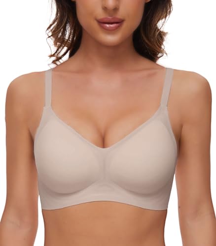 CheChury Nahtloser BH Damen Ohne Bügel BH Bequem BH Push Up Soft BH V Ausschnitt Weicher Bustier Komfortable BH Gepolstert Bralette T-Shirts BHS Seamless Bra Minimizer BH Schlaf BH Glatter,Grau,S von CheChury