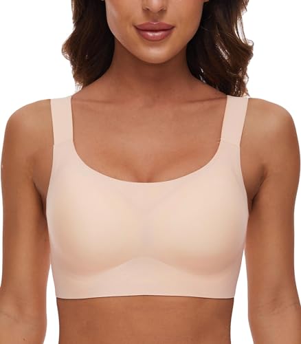 CheChury Nahtloser BH Damen Ohne Bügel Bequemer BH Push Up Soft BH Rundhalsausschnitt Weicher Bustier Ultrakomfortable BH Gepolstert Bralette T-Shirts BH Seamless Bra Bügelloser Bra Sport Bralette von CheChury