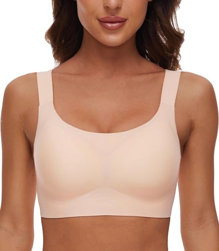 CheChury Nahtloser BH Damen Ohne Bügel Soft BH Bralette Klassischer T Shirt BH Komfort Schalen BHS Weicher Bralette Gepolstert Bustier Große Brüste Schlaf BH Push up Sport BH Seamless Bra,Beige,3XL von CheChury