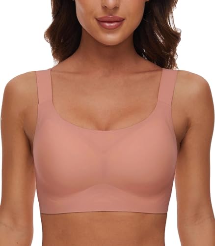 CheChury Nahtloser BH Damen Ohne Bügel Soft BH Bralette Klassischer T Shirt BH Komfort Schalen BHS Weicher Bralette Gepolstert Bustier Große Brüste Schlaf BH Push up Sport BH Seamless Bra,Rosa,L von CheChury