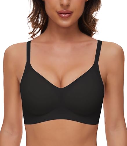 CheChury Nahtloser Minimizer BH Damen Ohne Bügel V-Ausschnitt Bralette Damen BHS Atmungsaktiver Und Ultrakomfortabler T Shirt Schlaf BH Gepolstert Bralette Seamless Bra Bügelloser Bra Sport Bralette von CheChury
