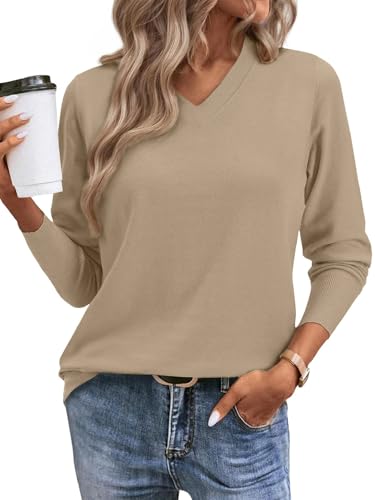 CheChury Pullover Damen Elegant Winter Strickpullover Damen V-Ausschnitt Pulli Herbst Lässige Oberteile Casual Pullover Langarm Sweater Lose Freizeitpullover Warm Langarmshirt,Helles Kamel,XXL CheChury Pullover Damen Elegant Winter Strickpullover Damen V-Ausschnitt Pulli Herbst Lässige Oberteile Casual Pullover Langarm Sweater Lose Freizeitpullover Warm Langarmshirt,Helles Kamel,XXL von CheChury