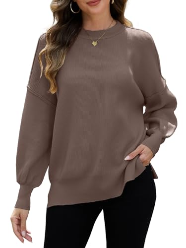 CheChury Pullover Damen Elegant Winter Strickpullover Damen Winter Rundhals Pulli Herbst Pullover Oversize Fledermausärmel Grobstrickpullover Casual Sweater Lose Sweatshirt Langarmshirt,Muskatnuss,S von CheChury