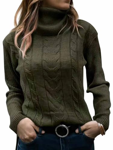 CheChury Pullover Damen Rollkragenpullover Sweater Damen Cable Knit Elegant Langarm Tops Pullover mit Kragen Lose Grobstrick Casual Weich Jumper Sweater Rollkragen Stehkragen Unterziehshirt von CheChury