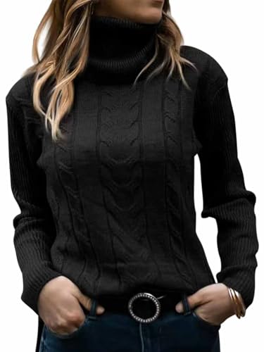CheChury Pullover Damen Rollkragenpullover Sweater Damen Cable Knit Elegant Langarm Tops Pullover mit Kragen Lose Grobstrick Casual Weich Jumper Sweater Rollkragen Stehkragen Unterziehshirt von CheChury