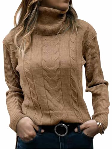 CheChury Pullover Damen Rollkragenpullover Sweater Damen Cable Knit Elegant Langarm Tops Pullover mit Kragen Lose Grobstrick Casual Weich Jumper Sweater Rollkragen Stehkragen Unterziehshirt von CheChury