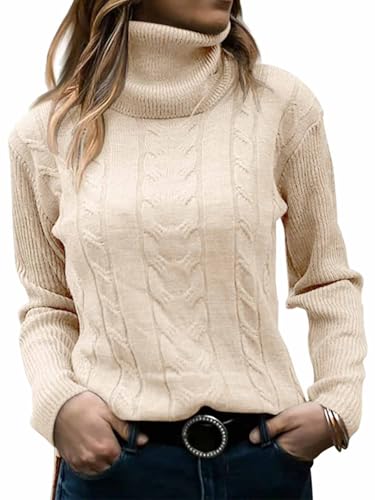 CheChury Pullover Damen Rollkragenpullover Sweater Damen Cable Knit Elegant Langarm Tops Pullover mit Kragen Lose Grobstrick Casual Weich Jumper Sweater Rollkragen Stehkragen Unterziehshirt von CheChury
