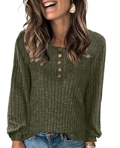 CheChury Pullover Damen Sweatshirts Leichte Rundhalsausschnitt Strickpullover Langarm Oberteile Lässige Tops Langarm Casual Sweater Weich Rippstrick Lässige Strickpullover Tunika Tops Herbst Winter von CheChury