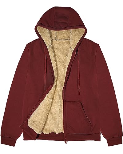 CheChury Sherpa Jacket Damen Kapuzensweatshirt Fleece Kapuzenjacke Causal Sweatjacke Damen Kapuzenpullover Fleece Hoodie mit Zipper Sweatshirtjacke Baumwolle Jacke Warme Frauen Plüschjacke,Rot,S von CheChury