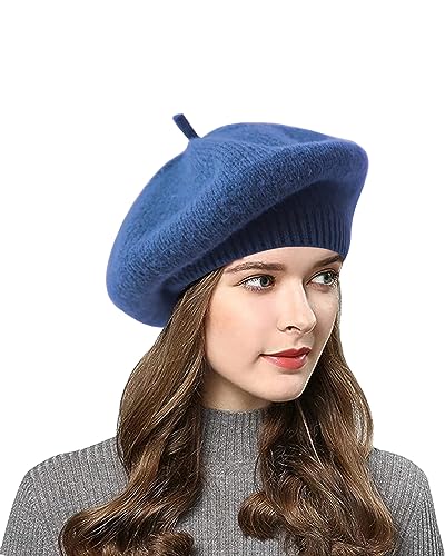 CheChury Strickmütze Damen Französischen Barett Winter Fleece Mütze Grobstrick Wintermützen Warme Frauen Künstler Baskenmütze Vintage Beaniemütze Kaschmir Mütze Damen Wollmütze Warm Beret,Blau von CheChury