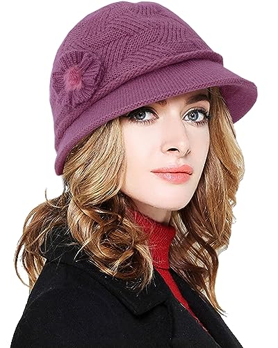 CheChury Strickmütze Damen Wollmütze Grobstrick Wintermützen Warme Frauen Beaniemütze Retro Fedorahüte Frauen Glockehut Kaschmir Mütze Damen Bowler Hut Winter Strickmütze mit Schirm Melone Hut,Hot von CheChury