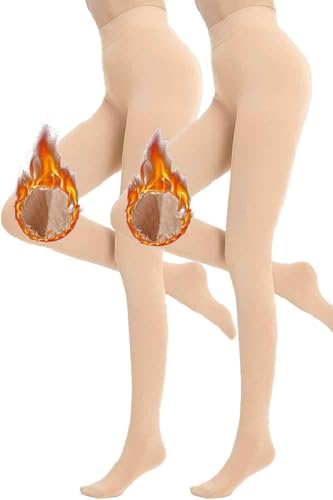 CheChury Strumpfhose Warme Damen Thermo Strumpfhose Winter Fleece Gefütterte Strumpfhose Plüschstrümpfe Strumpfhosen Blickdicht Dick Plüsch Pantyhose Warme Fleece Winterstrumpfhose,Beige+Beige160g von CheChury