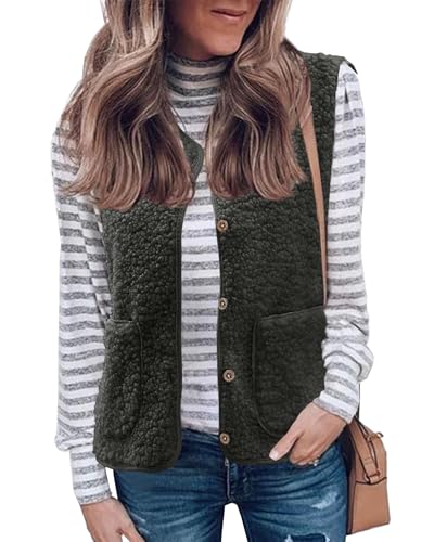 CheChury Teddy Fleece Weste Damen Herbst Westen Winter Warm Jacke Ärmellos Westen Pelzjacke Leicht Casual Einfarbig Damenweste Herbstmantel Ultraleicht Jacke Outdoor Westen Tops mit Tasche,Grau,L von CheChury