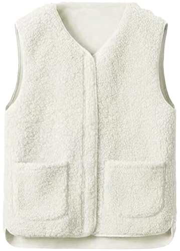 CheChury Teddy Fleece Weste Damen Herbst Winter Leichte Weste Warm Fellweste Fleeceweste Ärmellose Reißverschluss Flauschige Jacke Gefütterte Taschen Plüschweste Fleece Weste Herbstmantel V-Ausschnitt von CheChury