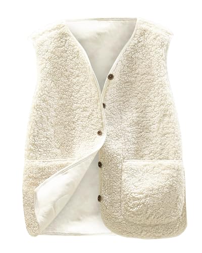 CheChury Teddy Fleece Weste Damen Leichte Weste Fleeceweste Herbst Winter Warm Ärmellos Westen Leicht Casual Einfarbig Damenweste Herbstmantel Pelzjacke Knöpfen Plüschweste Mit Taschen V-Ausschnitt von CheChury