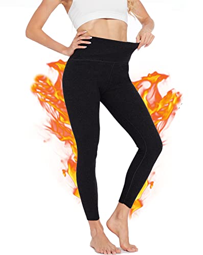 CheChury Thermo Leggings Damen Gefütterte Fleece Winter mit Innenfleece Thermo Laufhose Thermounterwäsche Leggins Warme Sporthose Leggings High Waist Fitness Laufen Wandern Yogahosen Hält,Schwarz,M von CheChury