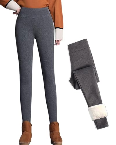 CheChury Thermo Leggins Damen Gefütterte Winter Lang High Waist Fleece Hose Dicke Sports Leggings Innenfleece Warme Thermohose Grosse Grössen Elastische Strumpfhosen Kann Draußen Getragen,Grau,M von CheChury