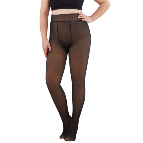 CheChury Thermo Strumpfhose Große Größen Damen Strumpfhose Gefütterte Thermostrumpfhose Damen Strumpfhosen Warm Fleece Pantyhose Thermo Damen Verdickte Leggings Frauen Plüschstrümpfe,Schwarz,350g von CheChury