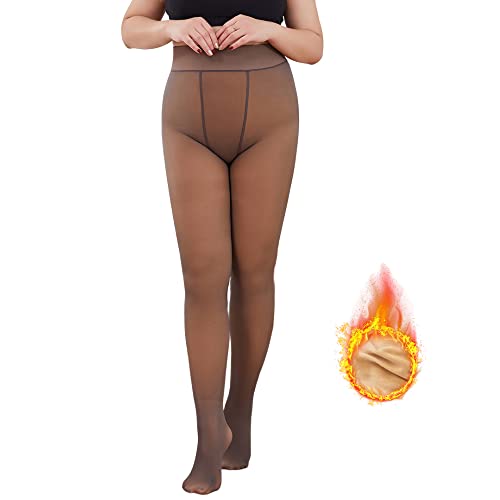 CheChury Thermo Strumpfhose Große Größen Damen Strumpfhose Gefütterte Thermostrumpfhose Damen Strumpfhosen Warm Fleece Pantyhose Thermo Damen Verdickte Leggings Frauen Plüschstrümpfe,Braun,230g von CheChury