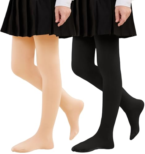 CheChury Thermo Strumpfhose für Mädchen Winter Strumpfhose mit Fleecefutter Mädchen Strumpfhosen Warm Blickdichte Winterstrumpfhosen Kinder Fleece Leggings Kinder Dicke Fleece,Schwarz+Beige12-15Jahre von CheChury
