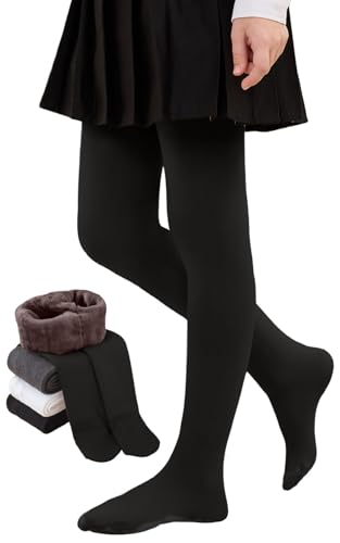 CheChury Thermo Strumpfhose für Mädchen Winter Strumpfhose mit Fleecefutter Mädchen Strumpfhosen Warm Blickdichte Winterstrumpfhosen Kinder Fleece Leggings Kinder Dicke Fleece,Schwarz,9-11Jahre von CheChury